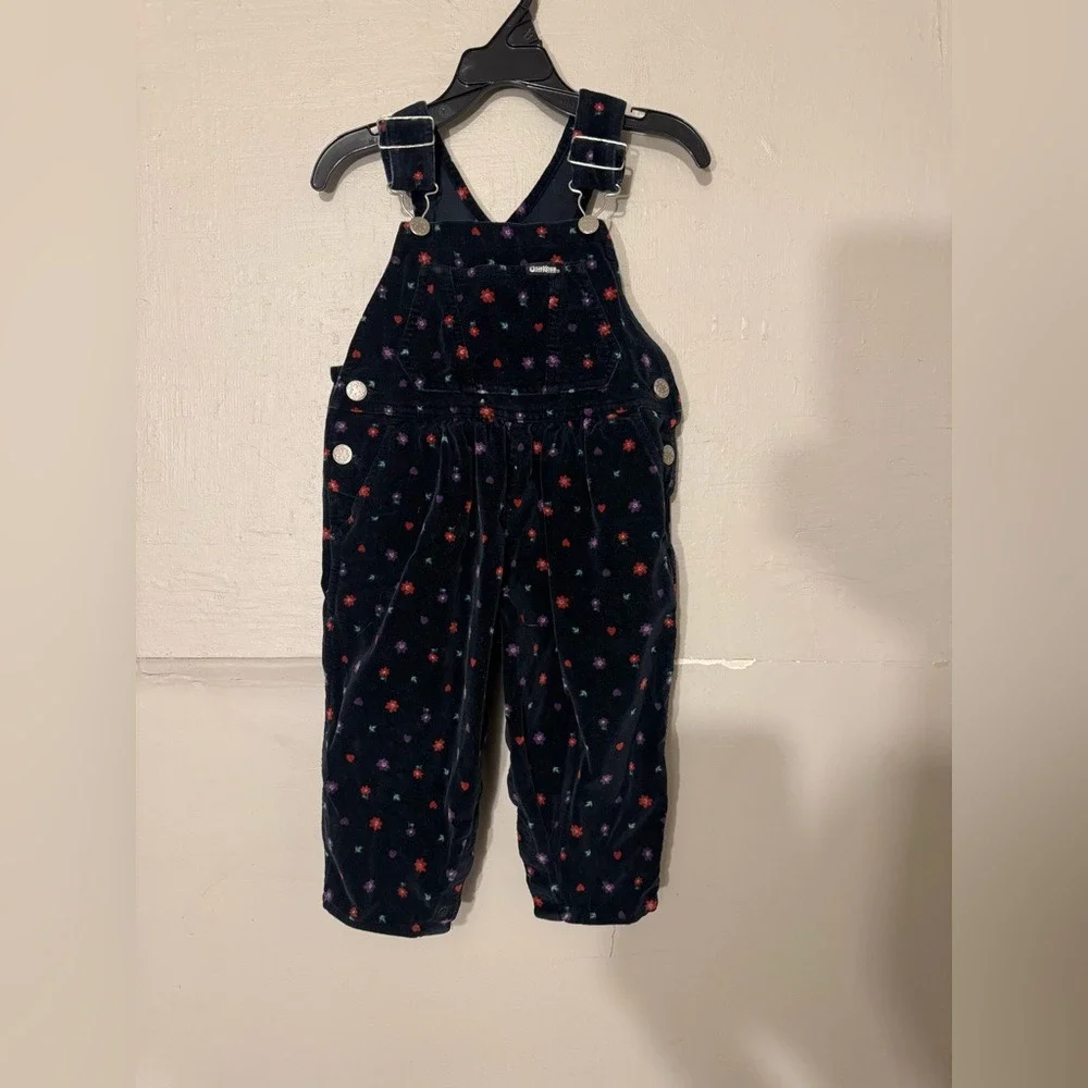 OshKosh B'gosh Vintage Vestbak Black Velvet Overalls with Flowers